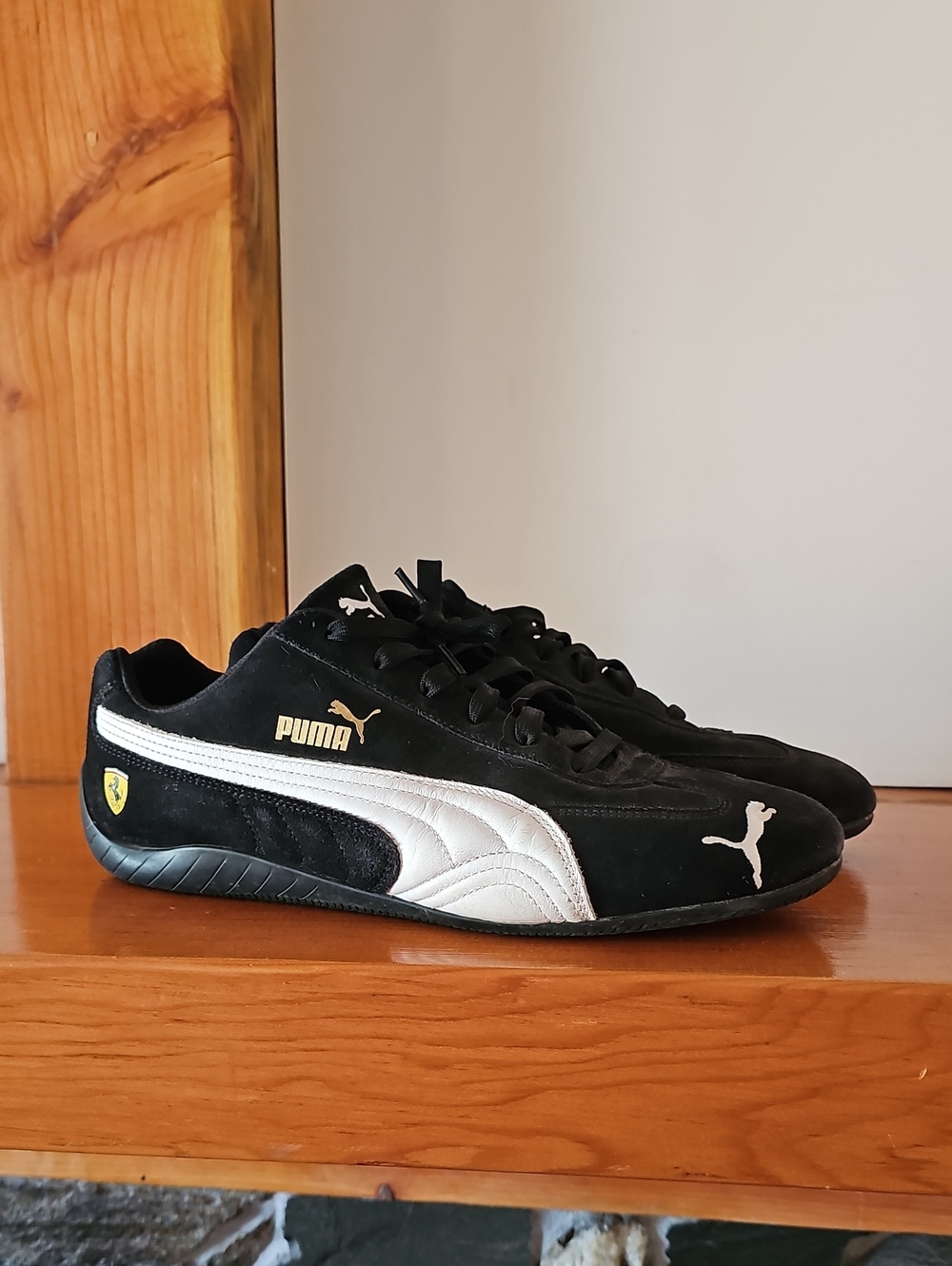 Puma Men’s Black and White Suede Motorsport Sneakers with FERRARI Accents